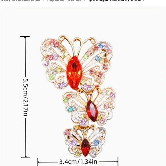 Betsey Johnson Triple Butterfly Brooch With Colorful Rhinestones - Picture 2 of 2